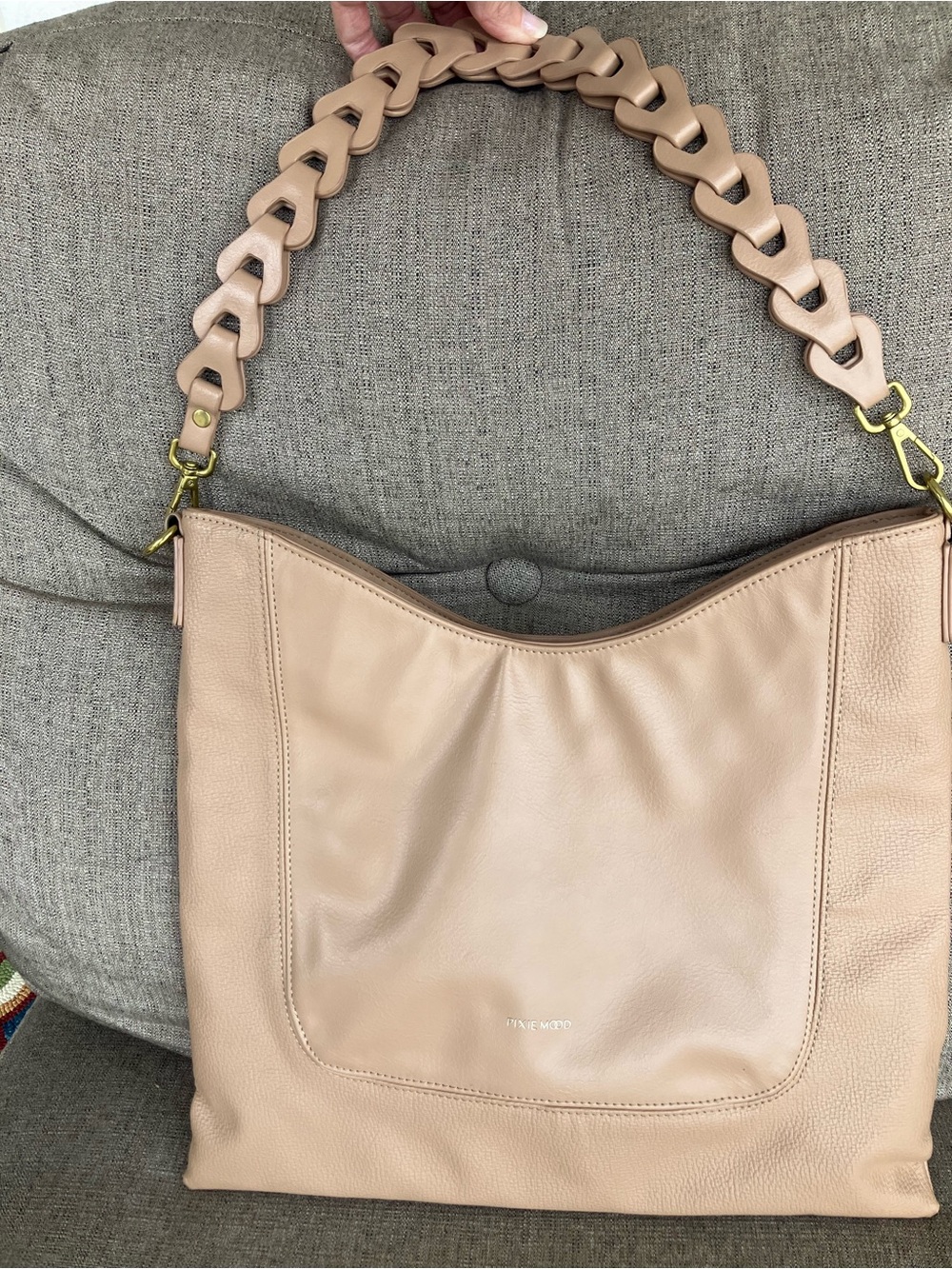 Pixie Mood Beige Shoulder Hobo with Link Chain Strap